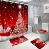 WODEJIA Shower Curtains With Bath Rugs Non-Slip Soft Toilet Lid Cover For Bathroom,Waterproof Home Tub Curtains Sets With Memory Foam Rugs,3D Print Durable Polyester Fabric Four-Piece Christmas