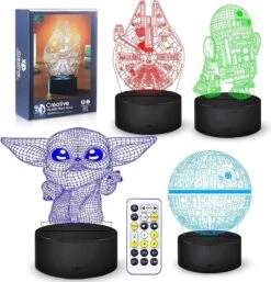 3D Illusion Star Wars Night Light,4 Pattern With Timing Function Star Wars Toys LED Night Lamp For Room Decor,Great Birthday Christmas Gifts For Star Wars Fans Boys Girls Men