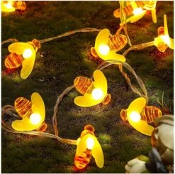 SEMILITS Honey Bee String Lights 8 Modes 30 LED Cute Bee Decor String Light Battery Operated Fairy Graden Lights For Wreath Christmas Party Patio Camping Indoor Outdoor Decorations