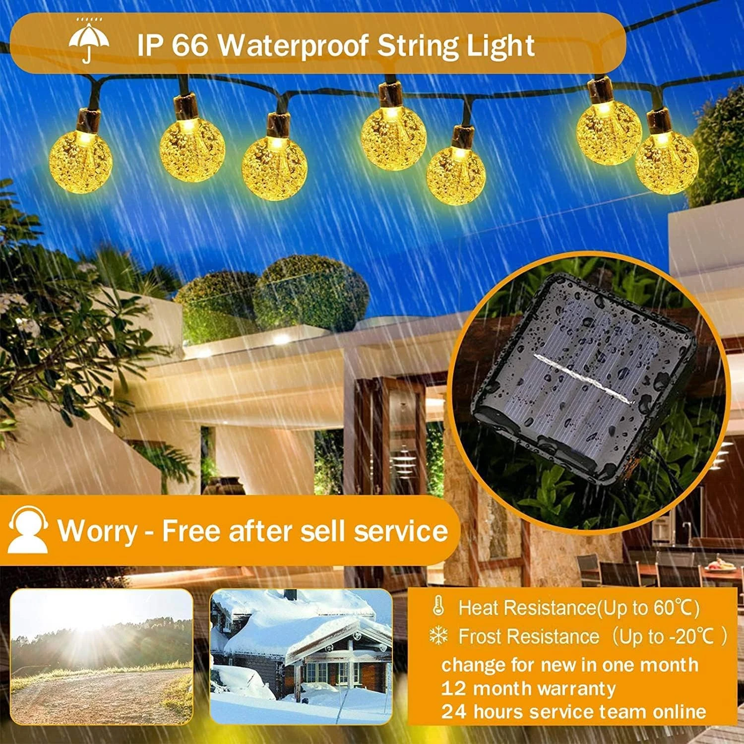LICKLIP Solar String Lights, 36ft 60 LED (Φ1.0 Inch) Outdoor Globe Bulb String Lights, Waterproof 8 Modes Solar Patio Lights For Christmas, Patio, Garden, Gazebo, Yard, Outdoors, Wedding (Warm White) 2 LICKLIP Solar String Lights, 36ft 60 LED (Φ1.0 Inch) Outdoor Globe Bulb String Lights, Waterproof 8 Modes Solar Patio Lights For Christmas, Patio, Garden, Gazebo, Yard, Outdoors, Wedding (Warm White) - Image 2