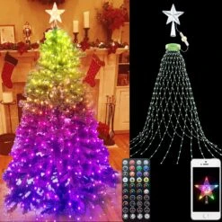 8Ft Christmas Tree Lights With Remote, Christmas Tree Topper Star With 450 LED Smart Christmas Tree Lights String With Remote&App,Music Sync&Timer Control,Waterproof For Indoor Outdoor Christmas Decor