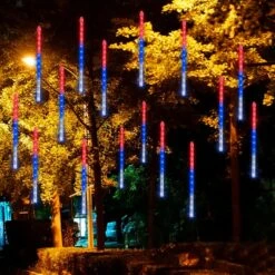 Dazzle Bright 288LED Red Blue & White Meteor Shower Rain Lights 11.8 Inch 8 Tubes, Waterproof Plug In Falling Rain Lights Independence Christmas Day Decorations For Outdoor Bushes Tree Yard Party -Xmas Lighting Shop 81M9O0PzdYL. AC SL1500