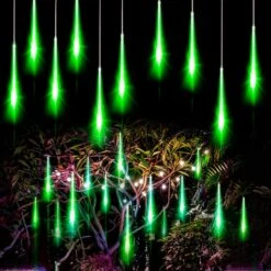 Allnice Meteor Shower Lights Falling Rain Lights Christmas Lights 30cm 8 Tube 192 LEDs Fairy String Lights For Halloween Christmas Wedding Tree Garden Home Outdoor Decoration (Green)