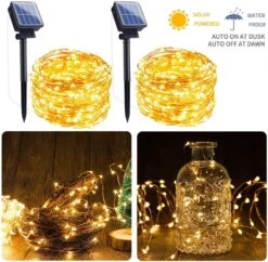 Renohef Outdoor Solar String Lights, 65.6FT 200 LED Solar Powered Fairy Lights With 8 Lighting Modes Waterproof Decoration Copper Wire Lights For Patio Yard Trees Christmas Wedding Party -Xmas Lighting Shop 81MMnP39YEL. AC SL1498