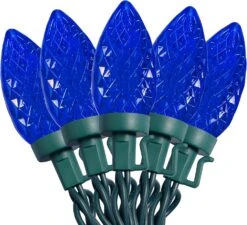 C9 Christmas Lights, 50 LEDs 24.5FT Faceted String Lights Connectable Commercial Grade Indoor Outdoor, 120V UL Certified Xmas Strawberry Tree Light Strand For Halloween Garden Patio Parties, Blue