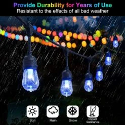 SHINE HAI 2-Pack 48FT Outdoor RGB String Lights, Cafe LED String Light With 30+5 Shatterproof Edison Bulb Dimmable, Commercial Light String For Patio Backyard Christmas Party, 2 Remote, 96FT -Xmas Lighting Shop 81NHAIX8wfL. AC SL1500