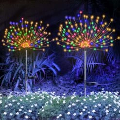 2 PCS Solar Firework Light, Outdoor Solar Garden Decorative Lights 120 LED Powered 40 Copper Wires String DIY Landscape Light For Walkway Pathway Backyard Christmas Decoration Parties (Multi-Color)