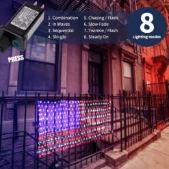 American Flag Lights 390 Super Bright LED With 8 Modes Indoor Outdoor Waterproof Led USA Flag Net Hanging Lights Ornaments For Patriot's Day,July 4th Independence Day, Yard Garden Christmas Decor -Xmas Lighting Shop 81NLL04DIS. AC SL1500
