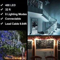 KNONEW Christmas Lights Outdoor Decorations 400 LED 33ft 8 Modes Curtain Fairy String Light With 75 Drops, Clear Wire LED String Light Decor For Wedding Party Holiday Christmas Decorations Cool White -Xmas Lighting Shop 81NiLssgyGL. AC SL1500