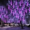 EEIEER Meteor Shower Rain Lights, 16 Inches 10 Tubes 320 LED Outdoor Christmas Snowfall Lights, Plug In Falling Rain Cascade Lights For Xmas Decoration Valentine's Day Thanksgiving Holiday-Purple