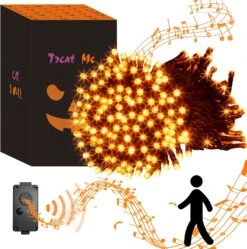 EAMBRITE Halloween Decorations 200 LED Halloween String Lights With Spooky Music Motion Sensor Controller Twinkle Waterproof Orange String Lights Plug In For Indoor Outdoor Tree Party Yard Christmas