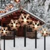 Solar Christmas Pathway Lights Outdoor, 2 Lighting Modes Solar Powered Stake Lights Waterproof, Christmas Decorations For Garden, Yard, Pathway, Lawn,Patio,Home Decor(5 Snowflakes )