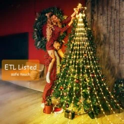 Christmas Decorations Star String Lights, 290 LED Waterfall Tree Lights With 11" Topper Star Christmas Lights Indoor Outdoor Decorative For Wedding Yard Party Home Holiday Decor (Warm White) -Xmas Lighting Shop 81PMnfkLkCL. AC SL1500