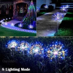 DenicMic 2 Pack Solar Firework Lights Outdoor Garden Decorative 200 LED Starburst Solar Lights 8 Mode Solar Star Waterproof For Garden Patio Path Christmas Decorations (Multi-Colored) -Xmas Lighting Shop 81QBP0aG2RL. AC SL1500