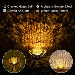 GIGALUMI Solar Lights Outdoor Garden Decor, Adjustable Metal Petal Lotus Flower Lights Crackle Globe Glass Lantern Outdoor Table Decor Waterproof For Patio, Lawn, Pathway, Pond, Christmas Gift -Xmas Lighting Shop 81QDSOMQloL. AC SL1500