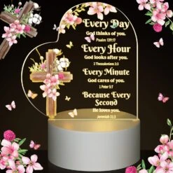 Christian Gift For Women Inspirational Jesus Religious Gifts Night Light Clear Acrylic Heart Sign For Christmas Gifts Decor Family Keepsake With Warm Colors LED Lamp Base (Every Day)