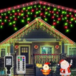Ollny Icicle Christmas Lights Outdoor 486LED 40FT - 8 Modes Timer Waterproof Connectable Fairy String Lights, Remote Plug In For House Yard Patio Indoor Outside Christmas Decorations - Red And Green