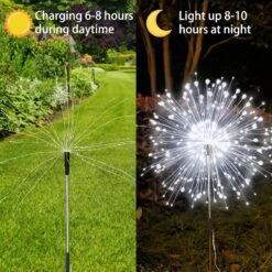 Dengduoduo Solar Garden Lights Firework Lights, 4 Pack 120 LED 8 Modes Solar Starburst Fairy Lights With Remote, Outdoor Waterproof Decorative Landscape Light For Garden Pathway Yard Christmas - White -Xmas Lighting Shop 81S6ZBqtafL. AC SL1500