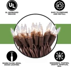 612 Vermont 20 Clear Mini Christmas String Lights On Brown Wire Cord, UL Approved For Indoor Use Only, 5 Foot Of Lighted Length, 6 Foot Of Total Length -Xmas Lighting Shop 81SPZDGPzdL. AC SL1500