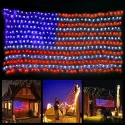 MZD8391 American Flag Lights 420 Super Bright LEDs, Waterproof LED US Flags Light For 4th Of July Decorations, Memorial Day, Independence Day, Garden, Yard, Holiday, Party, Christmas Decorations