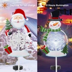 FORUP Solar Christmas Yard Decorations, Outdoor LED Solar Powered Snowflake Xmas Pathway Lights, Metal Garden Stake Lights, Snowman Santa Christmas Lawn Yard Ornament, Set Of 2 -Xmas Lighting Shop 81SkYeusMtL. AC SL1500