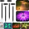 Solar Pathway Lights 4 Pcs, 12 Colors Solar Outdoor Lights With Remote Control, Garden Solar Powered Lights Outdoor Waterproof Auto On/Off, Ideal Decoration For Halloween And Christmas For All Seasons