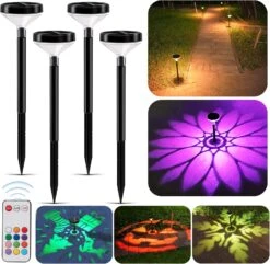 Solar Pathway Lights 4 Pcs, 12 Colors Solar Outdoor Lights With Remote Control, Garden Solar Powered Lights Outdoor Waterproof Auto On/Off, Ideal Decoration For Halloween And Christmas For All Seasons