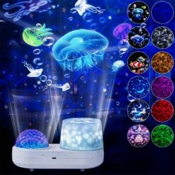 AWATIN Night Light Projector, Ocean Star Sky Projector For Kid, With USB Cable 360° Rotation 6 Sets Of Films And 10 Colors Waves Bedroom Ambiance Lamp For Decorating Party Birthday Christmas Gifts