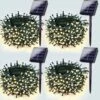 4-Pack 180FT Solar String Lights Outdoor Waterproof, Super Bright 320 LED Solar Outdoor Lights With 8 Lighting Modes, Green Wire Solar Tree Lights For Christmas Party Garden Decorations (Warm White)