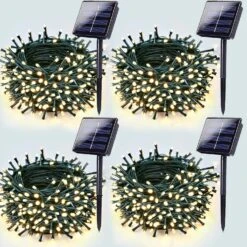 4-Pack 180FT Solar String Lights Outdoor Waterproof, Super Bright 320 LED Solar Outdoor Lights With 8 Lighting Modes, Green Wire Solar Tree Lights For Christmas Party Garden Decorations (Warm White)