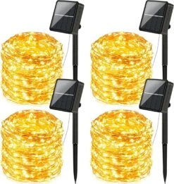 Extra-Long Solar String Lights Outdoor Waterproof - 4-Pack Each 72FT 200 LED Solar Powered Fairy Lights - 8 Modes Copper Wire Lights For Patio Trees Garden Party Christmas Wedding (Warm White)