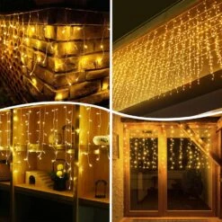 Kemooie 400 LED Outdoor Curtain Lights, 26.2FT X 3.3FT Curtain String Lights With 8 Shining Modes For Indoor Ceremony Birthday Christmas Party Bedroom Balcony Roof Decorations (Warm White) -Xmas Lighting Shop 81UftMfclQL. AC SL1500