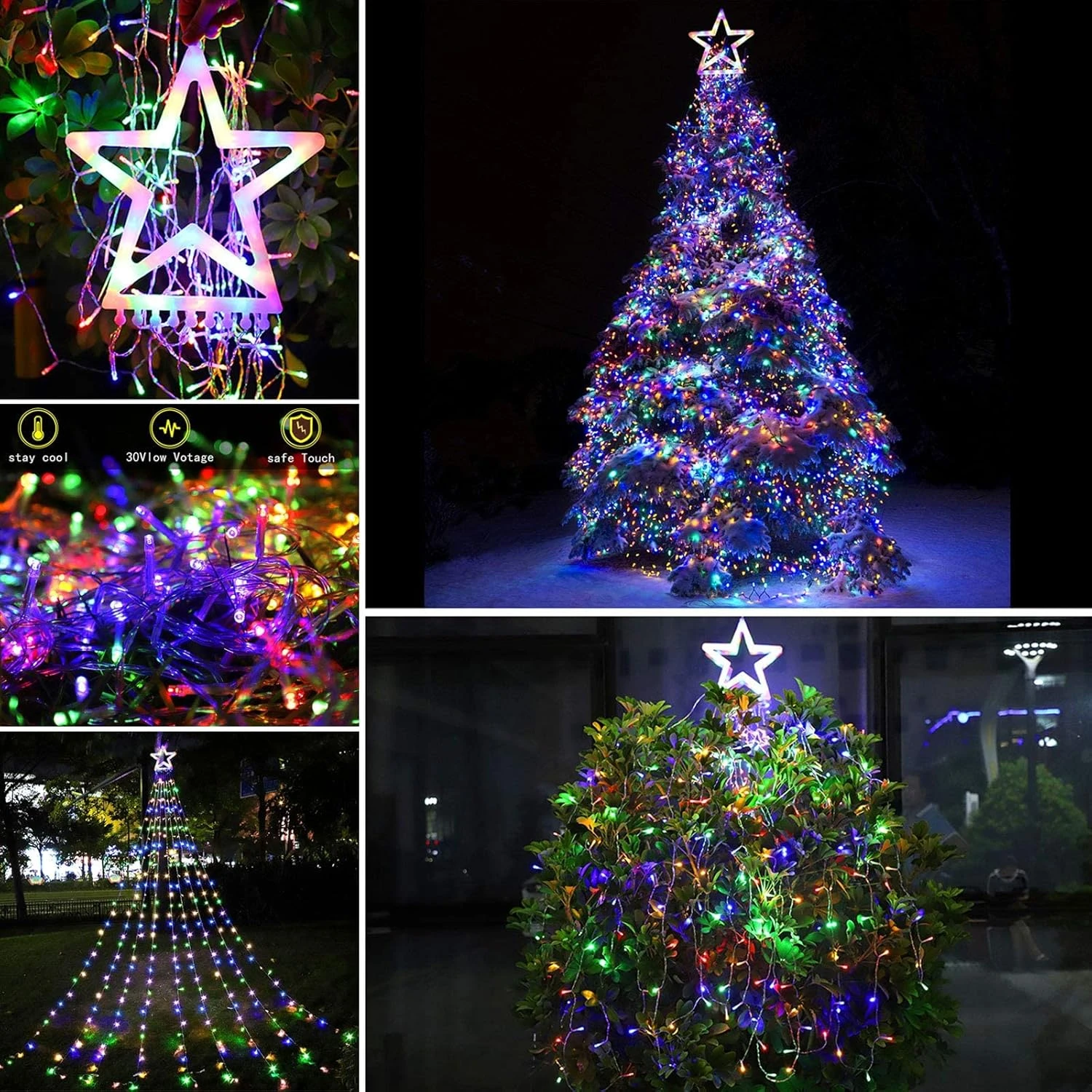 FUNIAO (New) Christmas Lights, Outdoor Christmas Decorations, 320 LED Waterfall String Lights, 8 Light Modes Chrsitmas Lights With 12" Star Tree Topper For Yard, Wedding, Party, New Year (Multicolor) 3 FUNIAO (New) Christmas Lights, Outdoor Christmas Decorations, 320 LED Waterfall String Lights, 8 Light Modes Chrsitmas Lights With 12" Star Tree Topper For Yard, Wedding, Party, New Year (Multicolor) - Image 3