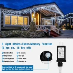 32.8ft 400 LED Icicle String Lights, 8 Modes Waterproof Icicle Christmas Lights Outdoor With Memory Function, Curtain Fairy Lights Hanging Decor For Home, Party, Wedding, Christmas (Cool White) -Xmas Lighting Shop 81UpTheHeAL. AC SL1500