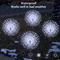 Dengduoduo Solar Garden Lights Firework Lights, 4 Pack 120 LED 8 Modes Solar Starburst Fairy Lights With Remote, Outdoor Waterproof Decorative Landscape Light For Garden Pathway Yard Christmas - White -Xmas Lighting Shop 81VITzWaA7L. AC SL1500