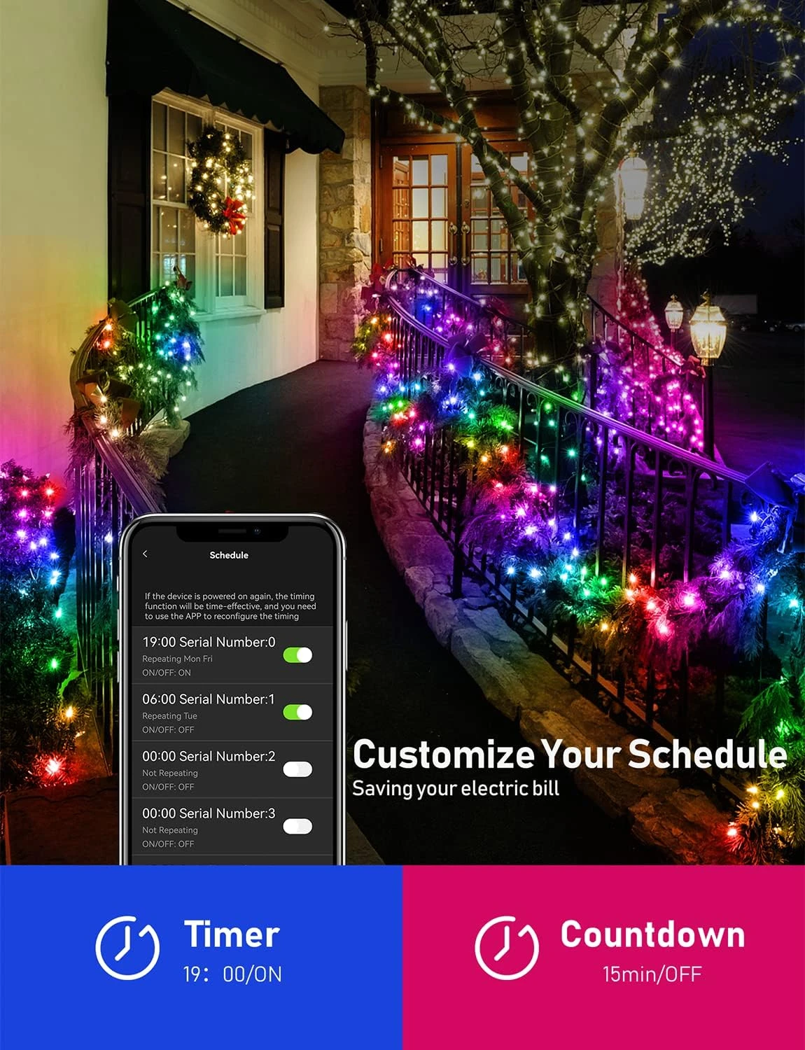 Popotan Outdoor String Lights, Color Changing Waterproof Christmas Lights With Remote Works With Amazon Echo, App Controlled Music Sync Led String Lights For Indoor Outdoor Decor (16.4 FT) 7 Popotan Outdoor String Lights, Color Changing Waterproof Christmas Lights With Remote Works With Amazon Echo, App Controlled Music Sync Led String Lights For Indoor Outdoor Decor (16.4 FT) - Image 7