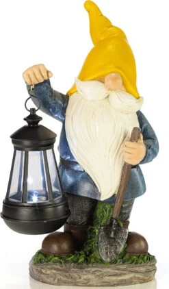 VP Home Earnest Garden Gnome With Lantern Solar Powered LED Outdoor Decor Light (Yellow Hat) Great Addition For Your Garden, Solar Powered Light Garden Gnome, Christmas Decorations Gifts