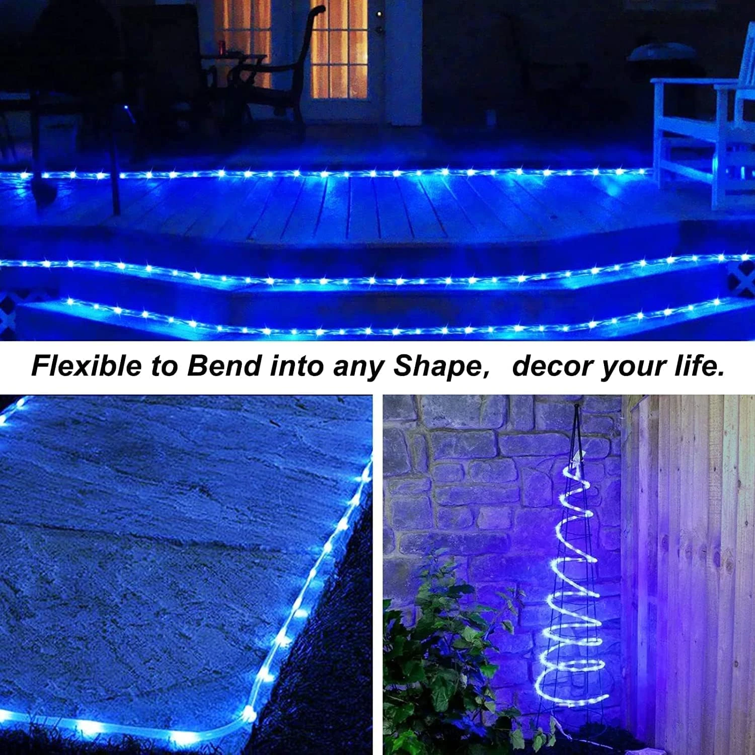 Aigleya Blue Rope Lights , 40 Ft 120 LED Strip Lighting With Remote Control, 8 Modes Outdoor Battery Operated Fairy String Lights For Party Yard Home Wedding Christmas Halloween Holiday Decoration 3 Aigleya Blue Rope Lights , 40 Ft 120 LED Strip Lighting With Remote Control, 8 Modes Outdoor Battery Operated Fairy String Lights For Party Yard Home Wedding Christmas Halloween Holiday Decoration - Image 3
