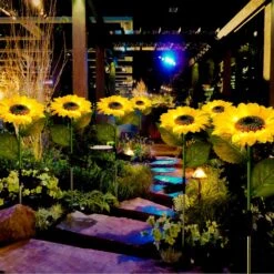 Upgraded 4-Flower Solar Sunflower Lights Outdoor Decor, Waterproof Decorative Artificial Flower Solar Lights For Christmas Summer Memorial Cemetery Grave Yard Patio Garden Flowerbed Gravesite Decor -Xmas Lighting Shop 81WZiQVdmTL. AC SL1500