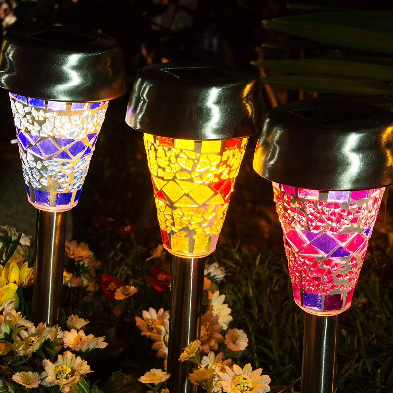 GIGALUMI Solar Garden Lights Outdoor, Halloween/Christmas Decorations Outdoor, Mosaic LED Solar Yard Lights 3 Color, Pathway Landscape Lighting For Path, Walkway, Driveway, Patio And Yard 5 GIGALUMI Solar Garden Lights Outdoor, Halloween/Christmas Decorations Outdoor, Mosaic LED Solar Yard Lights 3 Color, Pathway Landscape Lighting For Path, Walkway, Driveway, Patio And Yard - Image 5