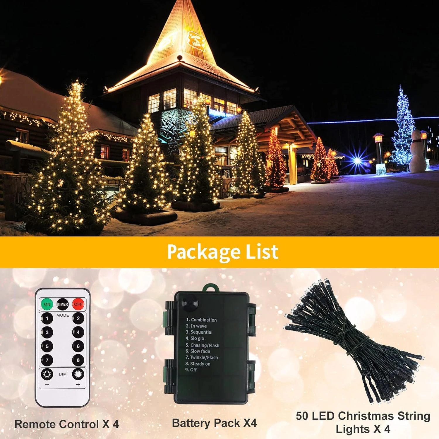 ZAIYW 4 Pack Battery Operated String Lights, 16.5 Ft Dark Green Wire 50 LED String Lights With Remote Timer 8 Modes Fairy Lights For Bedroom Party Patio Yard Garden Christmas Tree Decor (Warm White) 7 ZAIYW 4 Pack Battery Operated String Lights, 16.5 Ft Dark Green Wire 50 LED String Lights With Remote Timer 8 Modes Fairy Lights For Bedroom Party Patio Yard Garden Christmas Tree Decor (Warm White) - Image 7