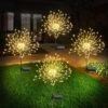 Botfal 4 Pack Solar Firework Lights, Solar Garden Lights Outdoor 120 Led, Waterproof Stake Landscape Lights With 8 Flashing Modes, For Garden Pathway Courtyards Wedding Christmas Decor (Warm White)
