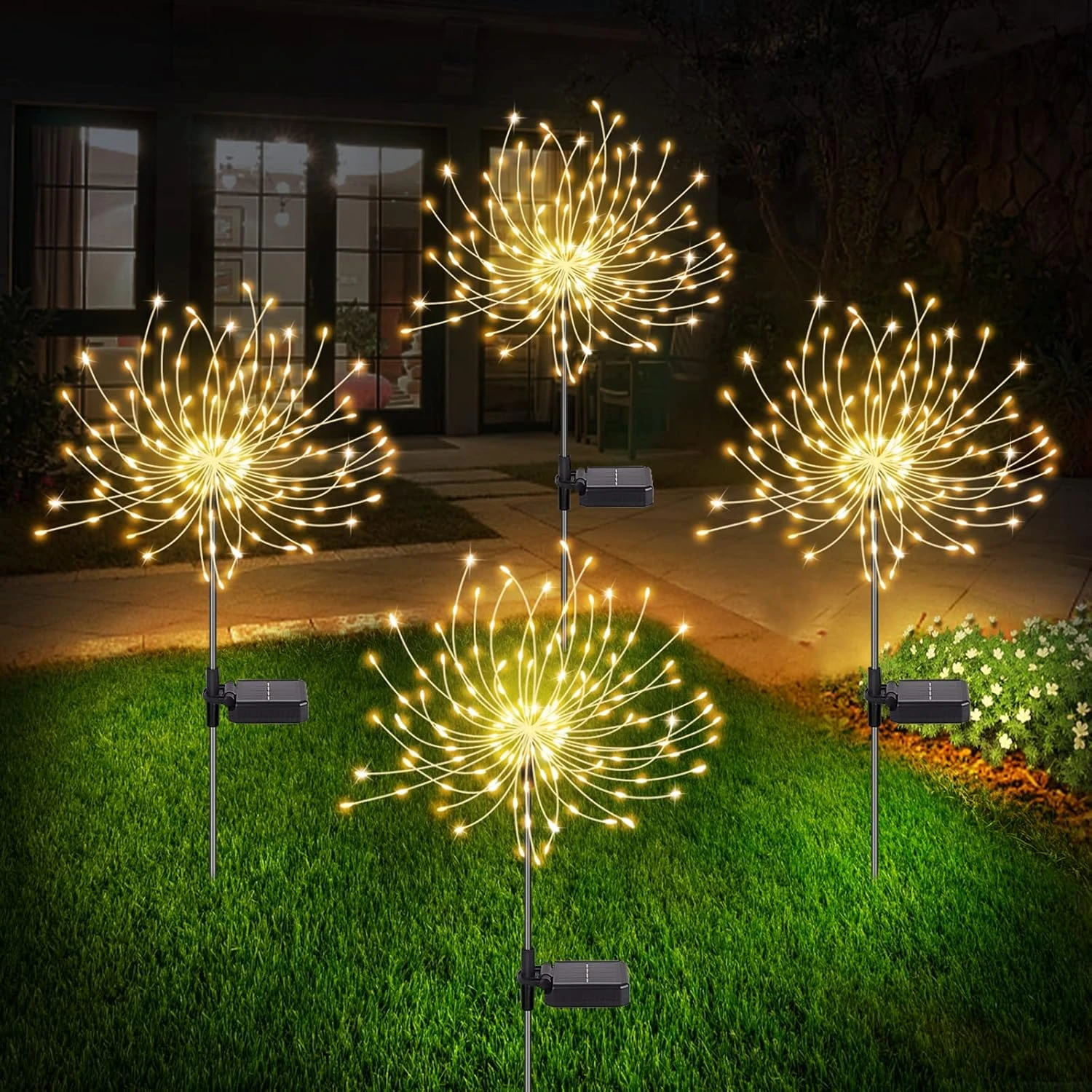Botfal 4 Pack Solar Firework Lights, Solar Garden Lights Outdoor 120 Led, Waterproof Stake Landscape Lights With 8 Flashing Modes, For Garden Pathway Courtyards Wedding Christmas Decor (Warm White) 1 Botfal 4 Pack Solar Firework Lights, Solar Garden Lights Outdoor 120 Led, Waterproof Stake Landscape Lights With 8 Flashing Modes, For Garden Pathway Courtyards Wedding Christmas Decor (Warm White)