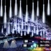 2-Pack Christmas Decorations Lights Outdoor, Total 384LED Meteor Shower Lights Rain Drop Lights 30cm 16 Tubes Indoor Outdoor Snow Cascading String Lights For Xmas Tree Roof Party Garden (Cool White)