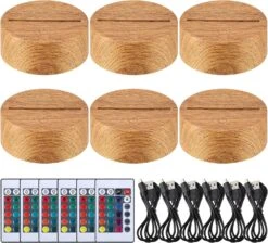 Kittmip 6 Sets 3D Night LED Light Lamp Base 16 Colors LED Light Display Base With Remote Control USB Cable Christmas Light Lamp Base For Acrylic Resin Glass Light Restaurant Room, 3.93 Inch