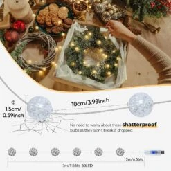 BEEWIN Globe String Lights,10FT 30 LED Decorative Christmas Lights,8 Modes Crystal Crackle Ball Lights,USB Twinkle Fairy Lights For Bedroom,Indoor,Outdoor,Classroom,Wedding,Party,Garden,Warm White -Xmas Lighting Shop 81XAGKuHy8L. AC SL1500