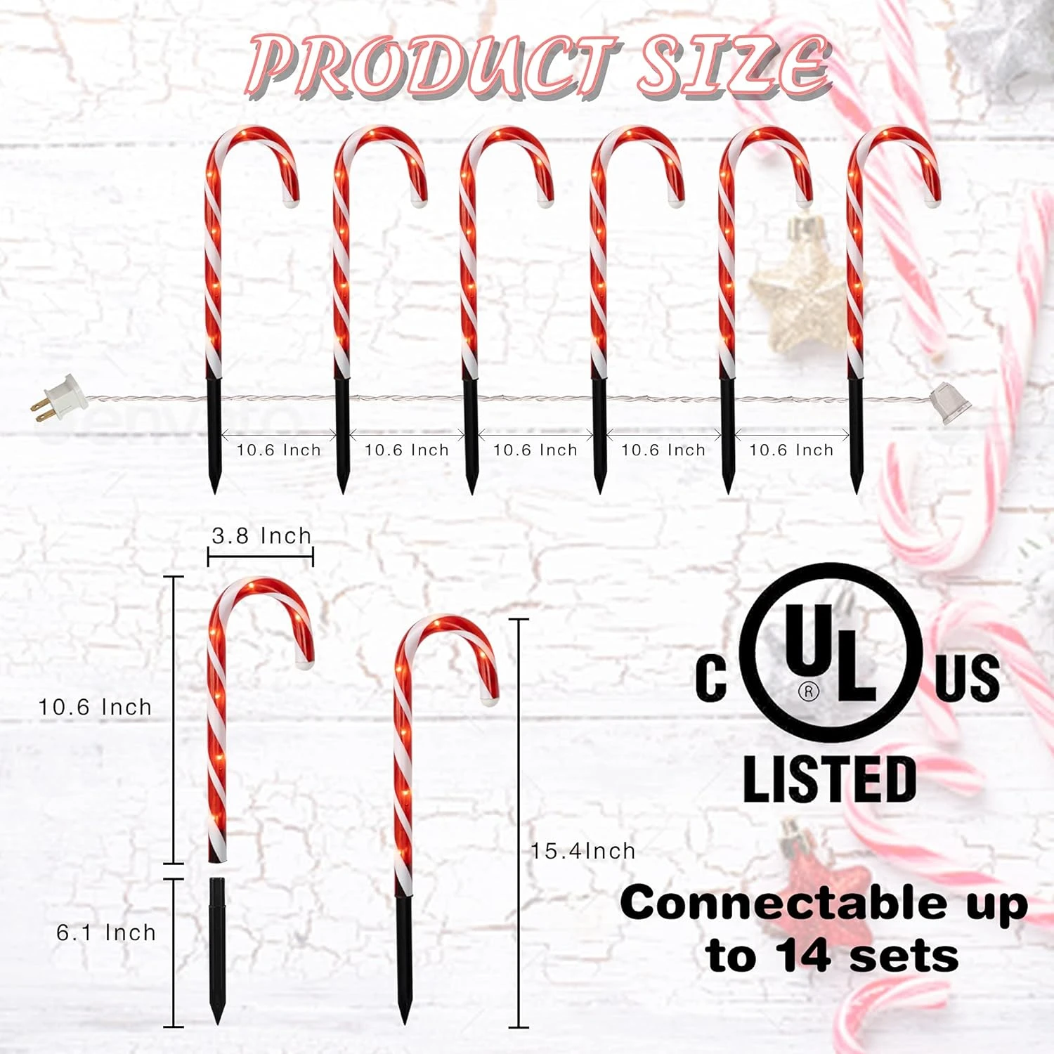FUNPENY 10.6" Christmas Candy Cane Pathway Markers Lights, Set Of 10 Connectable Christmas Walkway Stakes Lights With 60 Warm White Lights Decorations For Xmas Outdoor Indoor Yard Lawn Decor 3 FUNPENY 10.6" Christmas Candy Cane Pathway Markers Lights, Set Of 10 Connectable Christmas Walkway Stakes Lights With 60 Warm White Lights Decorations For Xmas Outdoor Indoor Yard Lawn Decor - Image 3