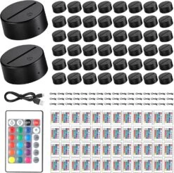 48 Pieces 3D Night LED Light Lamp Base, 16 Colors LED Display Base With Remote Control And USB Cable, Christmas Decorative Light Lamp Base Stand For Acrylic, Restaurant Room Shop, Black Color