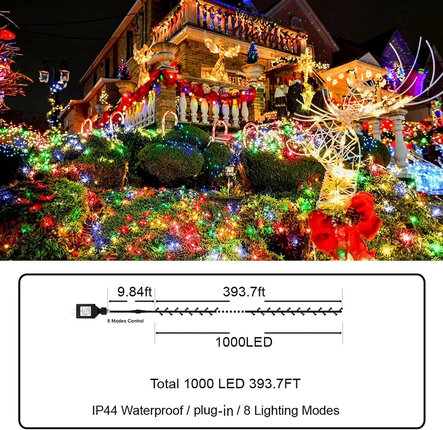 KNONEW 403ft 1000 LED String Lights Outdoor Christmas Lights 8 Modes & Timer Fairy Light Plug In Waterproof LED String Lights For Xmas Yard Tree Wedding Party Holiday Decorations (Multicolor) 7 KNONEW 403ft 1000 LED String Lights Outdoor Christmas Lights 8 Modes & Timer Fairy Light Plug In Waterproof LED String Lights For Xmas Yard Tree Wedding Party Holiday Decorations (Multicolor) - Image 7