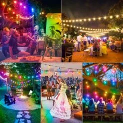 SHINE HAI 2-Pack 48FT Outdoor RGB String Lights, Cafe LED String Light With 30+5 Shatterproof Edison Bulb Dimmable, Commercial Light String For Patio Backyard Christmas Party, 2 Remote, 96FT -Xmas Lighting Shop 81YRgxjkyXL. AC SL1500